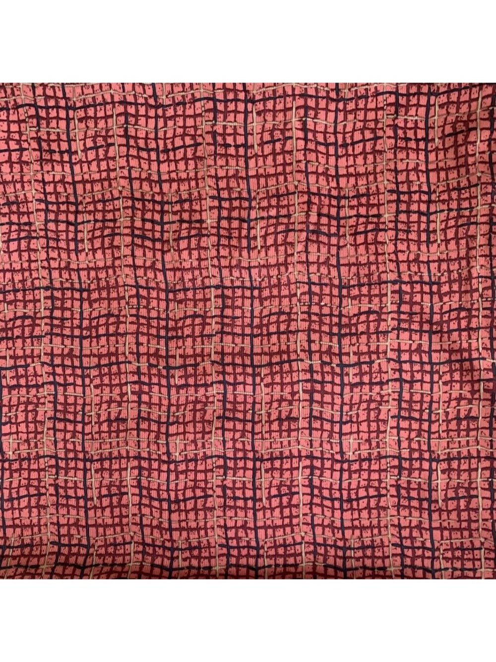 Vintage Dark Pink Tan Blue Polyester Geometric Pattern Fabric 2.5 Yards 60”x108”